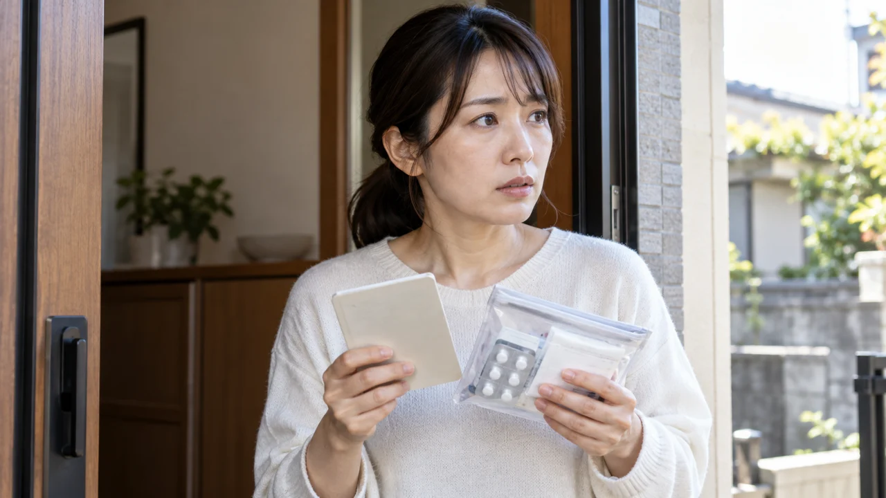 家族へ渡す薬の情報を準備する架空の成人女性のAI生成イメージ